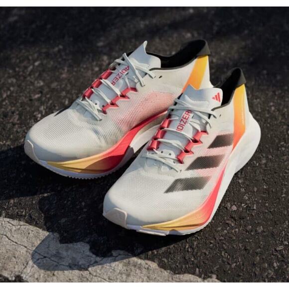 Adidas Adizero Boston Off White Black Solar Red Race Shoes IG3320 Mens 12 - Picture 2 of 10